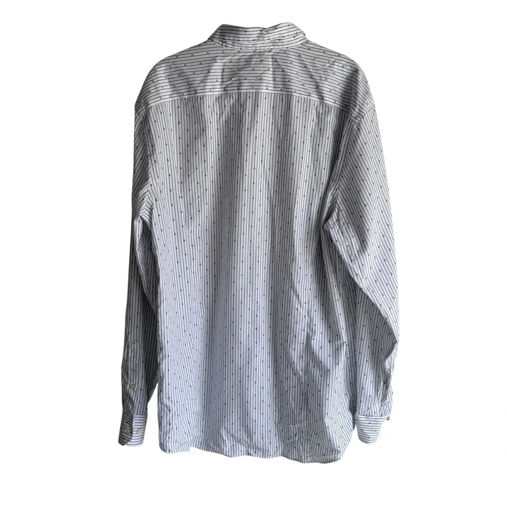 BANANA REPUBLIC White and Navy Anchor Mens Long Sleeve Slim Fit Button Down,‎ XL